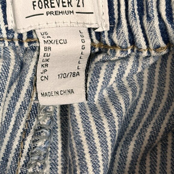 Forever 21 High Rise Wide Leg Women’s Pants Blue White Stripe Vintage Casual - Picture 5 of 14